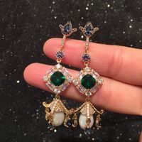 Fashion Flower Earrings Long Emerald Micro Set Zircon S925 Silver Pearl Tassel Earrings main image 4