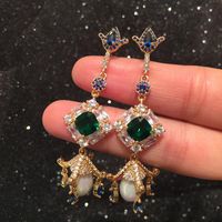Fashion Flower Earrings Long Emerald Micro Set Zircon S925 Silver Pearl Tassel Earrings main image 5