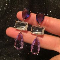 Fashion Earrings Long Water Drop Tassel S925 Silver Needle Purple Square Diamond Earrings main image 2