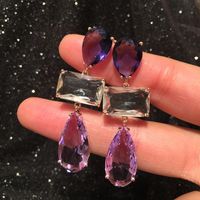 Fashion Earrings Long Water Drop Tassel S925 Silver Needle Purple Square Diamond Earrings main image 5
