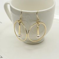 Fashion Cylindrical Pearl Earrings Circle Earrings Earrings Gold And Silver Hollow Geometric Circle Earrings sku image 1