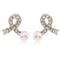 Fashion Bow Earrings Silver Plated Inlaid Pearl Crystal Earrings Simple Love Earrings Wholesale sku image 1
