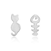 Simple Cute Kitty Ear Studs Alloy Plating Gold Silver Animal Kitten Fish Stud Ear Studs Wholesale sku image 1