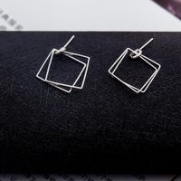 Simple Geometric Hollow Double Square Earrings Gold Plated Silver Diamond Square Earrings Wholesale sku image 2