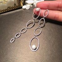 Fashion Asymmetric Gradient Oval Earrings Female Long Tassel S925 Silver Pearl Earrings sku image 1