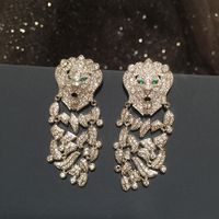 Fashion Lion Earrings Female Long Ss925 Silver Pin Luxury Large Earrings sku image 1