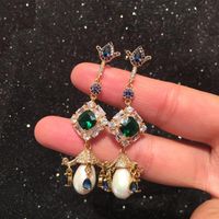 Fashion Flower Earrings Long Emerald Micro Set Zircon S925 Silver Pearl Tassel Earrings sku image 1