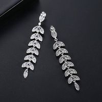 Fashion Willow Leaf Studs Korean New Copper Inlaid Zircon Earrings Long Leaf Earrings main image 5