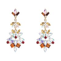 Fashion Multilayer Alloy Rhinestone Glass Diamond Flower Color Earrings Retro Earrings sku image 1