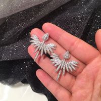 Fashion S925 Silver Needle Angel Wing Earrings Micro-set Zircon Water Drop Fan Earrings main image 3