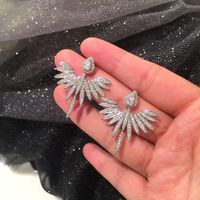 Fashion S925 Silver Needle Angel Wing Earrings Micro-set Zircon Water Drop Fan Earrings main image 4