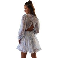 Fashion Short Dress Female New Ruffled V-neck Floral Cake Skirt Lantern Sleeves main image 3