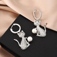 Europäische Und Amerikanische Mode-internet-prominente Des Gleichen Stils Süße Katzen Ohrringe Perlen Ohrringe Hersteller Großhandel Mikro Eingelegter Zirkon-ohrringe Ohrringe main image 1