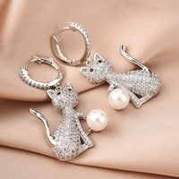 Europäische Und Amerikanische Mode-internet-prominente Des Gleichen Stils Süße Katzen Ohrringe Perlen Ohrringe Hersteller Großhandel Mikro Eingelegter Zirkon-ohrringe Ohrringe main image 3