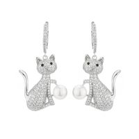 Europäische Und Amerikanische Mode-internet-prominente Des Gleichen Stils Süße Katzen Ohrringe Perlen Ohrringe Hersteller Großhandel Mikro Eingelegter Zirkon-ohrringe Ohrringe main image 6
