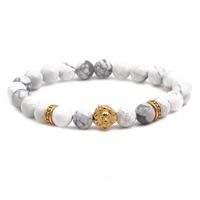 Fashion Stainless Steel Lion Head Bracelet White Turquoise Beaded Men And Women Bracelet main image 1