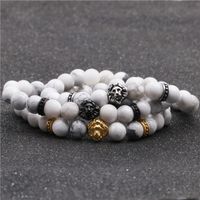 Fashion Stainless Steel Lion Head Bracelet White Turquoise Beaded Men And Women Bracelet main image 5