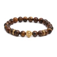 Fashion Stainless Steel Lion Head Bracelet Tiger&#39;s Eye Beaded Male Bracelet main image 2