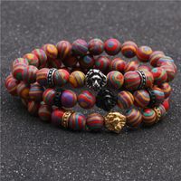 Croix-transfrontalier Européen Et Américain Bijoux En Acier Inoxydable Tête De Lion Bracelet Couleur De Malachite Perles Hommes Bracelet Fabricant Personnalisation main image 4