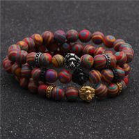 Grenz Überschreiten Der Europäischer Und Amerikanischer Schmuck Edelstahl Löwenkopf Armband Farbe Malachit Perlen Herren Armband Hersteller Anpassung main image 5