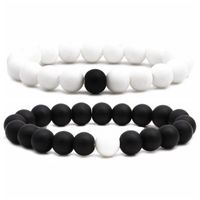 Fashion 10mm Black Frosted Porcelain White Stone Beaded Bracelet Elastic String Beaded Bracelet main image 1