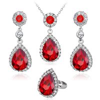 Fashion Simple Multicolor Gem Necklace Ring Earring Three-piece Alloy Diamond Plating White K Jewelry Set main image 1