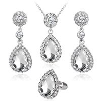 Fashion Simple Multicolor Gem Necklace Ring Earring Three-piece Alloy Diamond Plating White K Jewelry Set main image 3