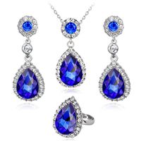 Fashion Simple Multicolor Gem Necklace Ring Earring Three-piece Alloy Diamond Plating White K Jewelry Set main image 4