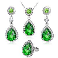 Fashion Simple Multicolor Gem Necklace Ring Earring Three-piece Alloy Diamond Plating White K Jewelry Set main image 5
