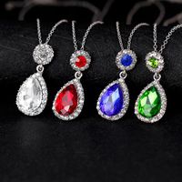 Fashion Simple Multicolor Gem Necklace Ring Earring Three-piece Alloy Diamond Plating White K Jewelry Set main image 6