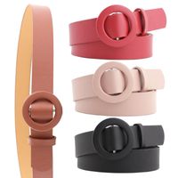 New Solid Color Ladies Light Body Pu Belt Fashion Round Buckle Needle-free Punch-free Wild Pants Belt main image 1