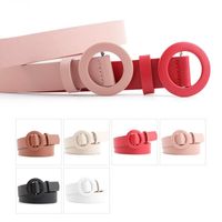 New Solid Color Ladies Light Body Pu Belt Fashion Round Buckle Needle-free Punch-free Wild Pants Belt main image 3