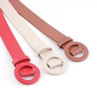 New Solid Color Ladies Light Body Pu Belt Fashion Round Buckle Needle-free Punch-free Wild Pants Belt main image 4