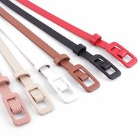 New Solid Color Ladies Light Body Pu Small Belt Fashion Square Buckle Needle-free Decorative Thin Belt main image 1