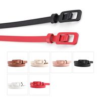 New Solid Color Ladies Light Body Pu Small Belt Fashion Square Buckle Needle-free Decorative Thin Belt main image 3