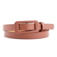 New Solid Color Ladies Light Body Pu Small Belt Fashion Square Buckle Needle-free Decorative Thin Belt main image 6