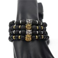 Fashion Owl Bead Stretch Bracelet Natural Lava Volcanic Agate Bead Energy Bracelet main image 6