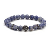 Fashion Stainless Steel Lion Head Bracelet Natural White Dot Blue Stone Beaded Men And Women Bracelet sku image 2