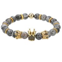 Fashion Natural Volcanic Stone Tiger Eye Bracelet Copper Micro Inlaid Zircon Crown Bracelet Men&#39;s Bracelet sku image 2