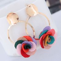 Metal Simple And Sweet Fabric Small Flower Personality Celebrity Style Female Earrings main image 1