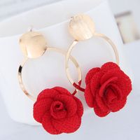 Metal Simple And Sweet Fabric Small Flower Personality Celebrity Style Female Earrings main image 8