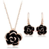 Fashion Exquisite Vintage Inlaid Austrian Diamond Oil Rose Personality Necklace Jewelry Set main image 1