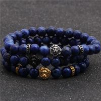 Stainless Steel Lion Head Bracelet Blue Stone Beaded Men&#39;s Bracelet main image 4