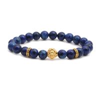 Stainless Steel Lion Head Bracelet Blue Stone Beaded Men&#39;s Bracelet main image 5