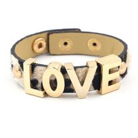 Europäisches Und Koreanisches Neues Mode Armband Goldenes Love Armband Weibliche Kaffee Farbe Leoparden Muster Rosshaar Leder Knopf Armband main image 3