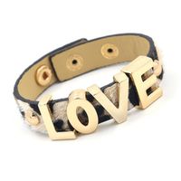 Europäisches Und Koreanisches Neues Mode Armband Goldenes Love Armband Weibliche Kaffee Farbe Leoparden Muster Rosshaar Leder Knopf Armband main image 5