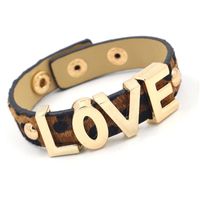 Europäisches Und Koreanisches Neues Mode Armband Goldenes Love Armband Weibliche Kaffee Farbe Leoparden Muster Rosshaar Leder Knopf Armband main image 6