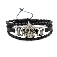 Pulsera De Cuero Multicapa De Calavera De Moda Al Por Mayor Pulsera De Cuentas Hecha A Mano Pulsera De Punk Hip-hop Masculino main image 1