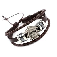 Pulsera De Cuero Multicapa De Calavera De Moda Al Por Mayor Pulsera De Cuentas Hecha A Mano Pulsera De Punk Hip-hop Masculino main image 4