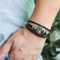 Wholesale Fashion Skull Multi-layer Leather Bracelet Handmade Beaded Bracelet Male Punk Hip-hop Bracelet main image 3